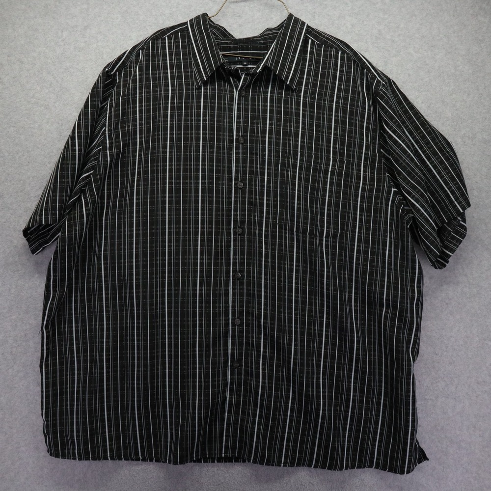 Synrgy Shirt Mens 3XL Casual Pocket Button Up Black Plaid Short Sleeve‎